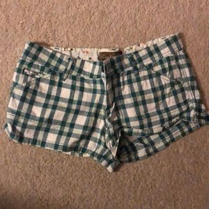 Green and white stripped plaid shorts